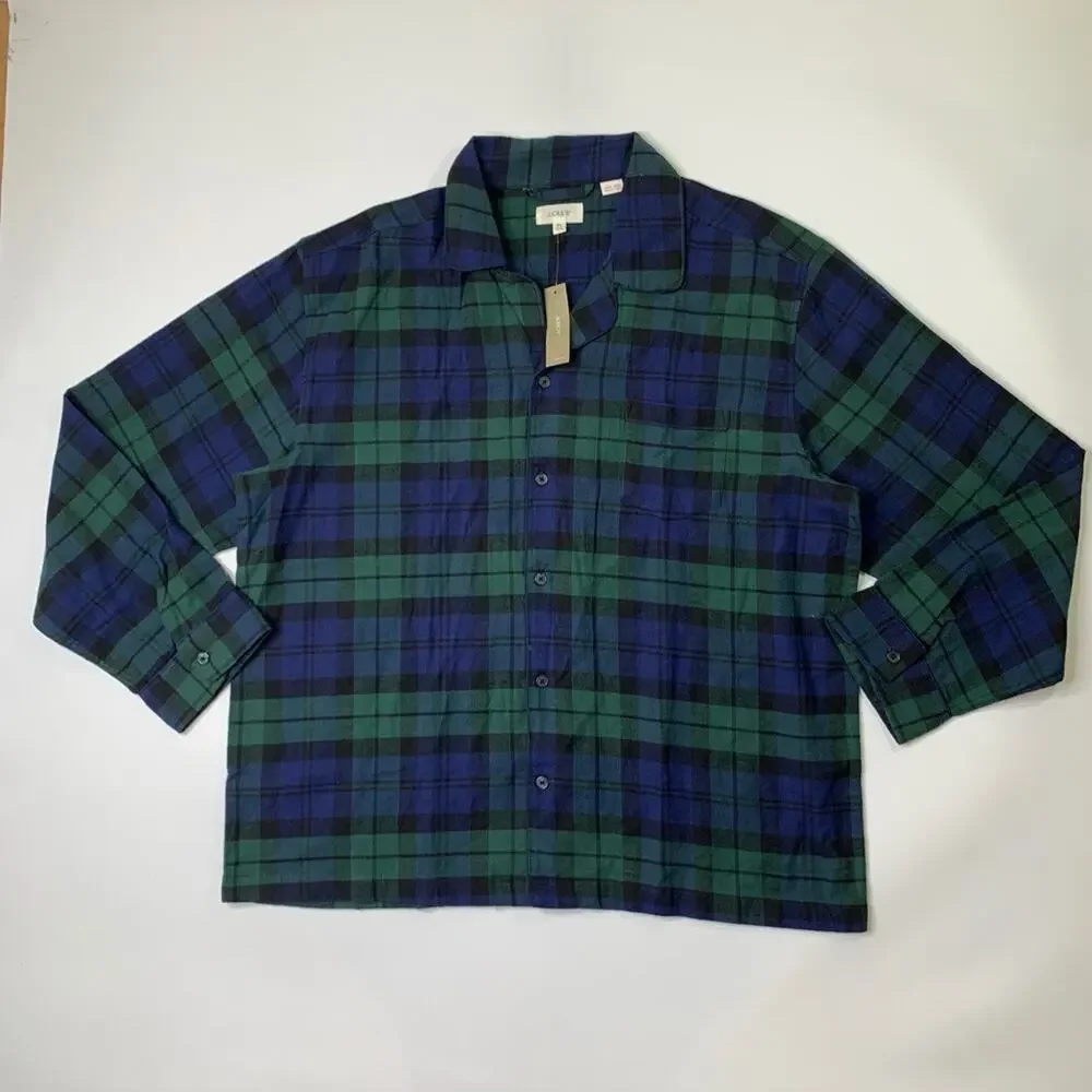 J Crew Pajama Shirt Mens XL Cotton Flannel Long Sleeve Tartan Plaid Button Up